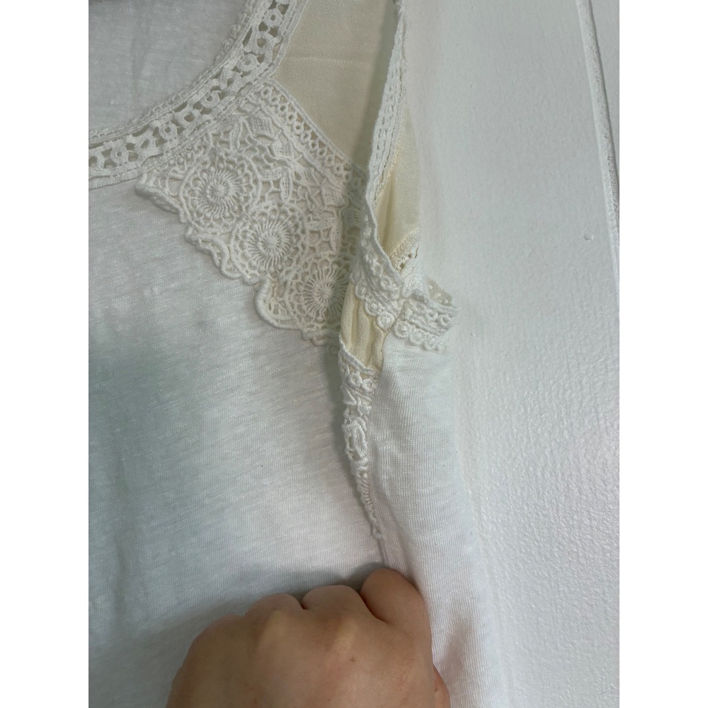 J.Crew White 100% Linen Crochet Lace Trim Tank Top Sleeveless Blouse A7282 Small - Picture 3 of 6